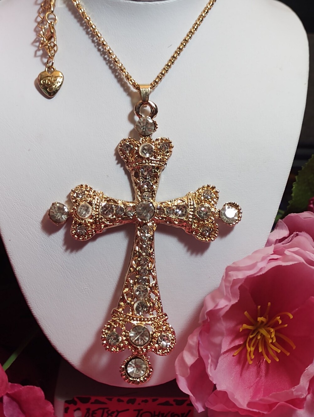 Betsey Johnson Gold-Tone Crystal Cross Necklace